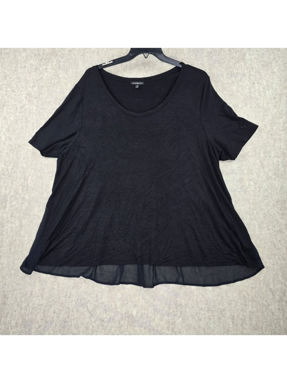 Lane Bryant Womens Black Sheer Hem Short Sleeve Top Size 26/28 Casual Loose Fit